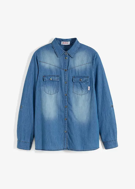 Camicia di jeans a maniche lunghe con bottoni a pressione