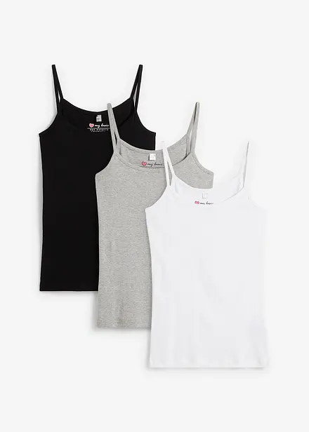 Top con spalline sottili in puro cotone (pacco da 3)