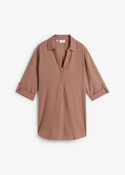Blusa in misto lino con maniche a 3/4