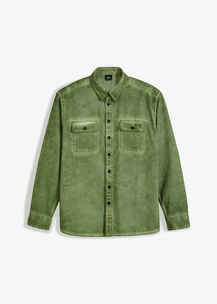 Camicia a maniche lunghe in puro cotone effetto lavato