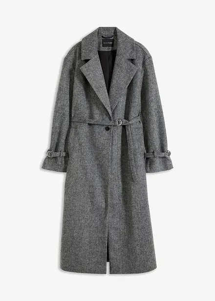Cappotto con cintura e motivo a spina di pesce