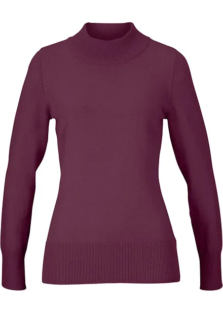 Maglione basic in maglia fine con collo dritto e cotone riciclato