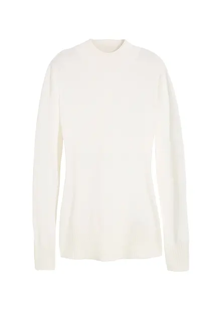 Maglione basic in filato fine con collo dritto e cotone riciclato