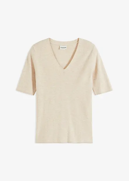 Maglione a coste con viscosa a maniche corte