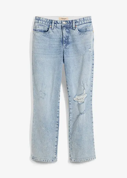 Jeans straight cropped con cinta comoda, vita media