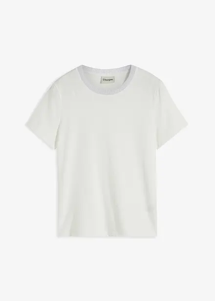 T-shirt con bordo in maglia e filato glitterato