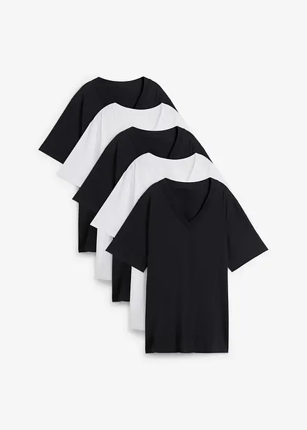 Maglia lunga e larga con scollo a V e maniche corte (pacco da 5)