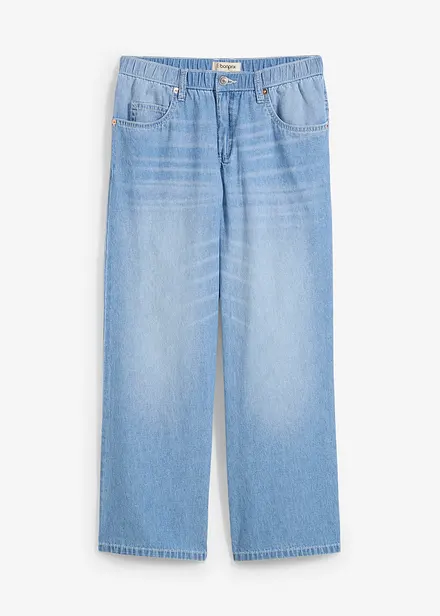 Jeans cropped straight con elastico in vita, vita media
