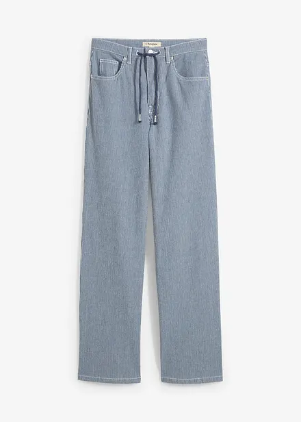 Jeans straight loose a righe, vita alta