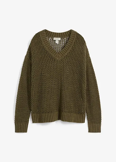 Maglione traforato in misto lino leggero