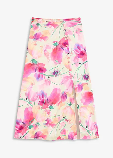 Gonna lunga in satin con bottoni decorativi