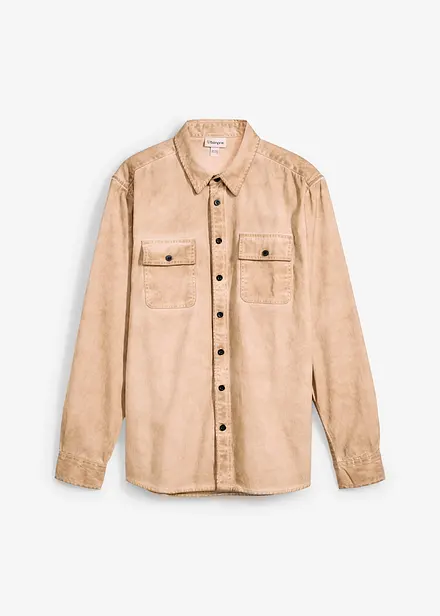 Camicia a maniche lunghe in puro cotone effetto lavato