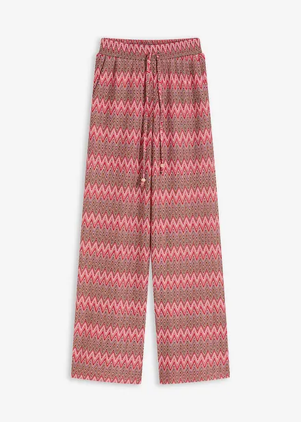 Pantaloni larghi in jersey effetto uncinetto