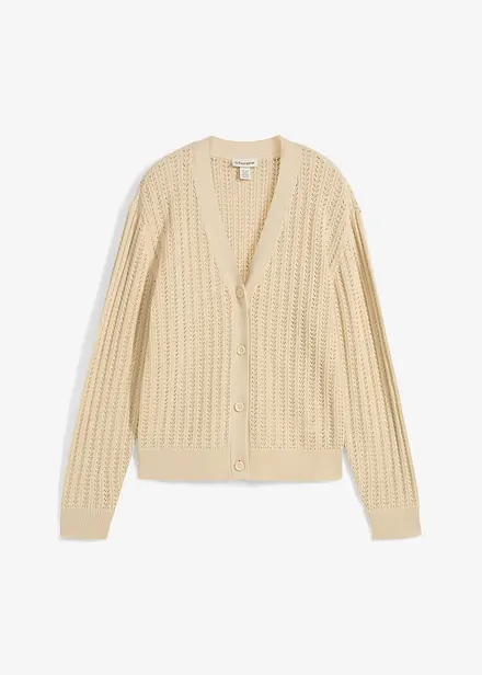 Cardigan traforato in misto lino