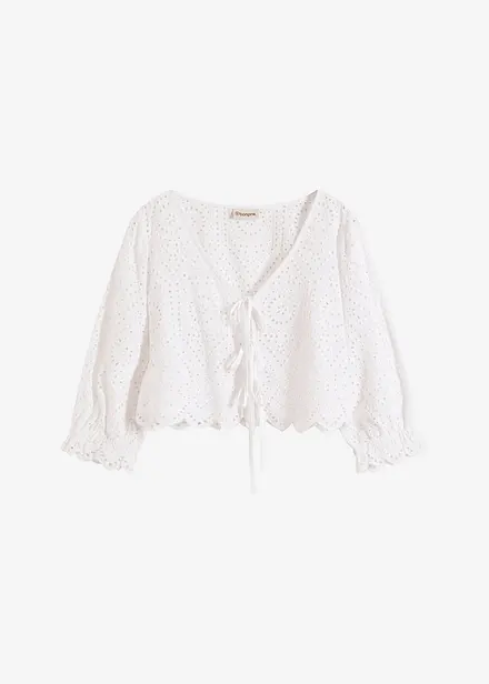 Blusa con ricamo traforato e maniche a sbuffo