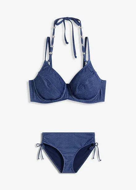 Bikini effetto jeans con ferretto (set 2 pezzi)