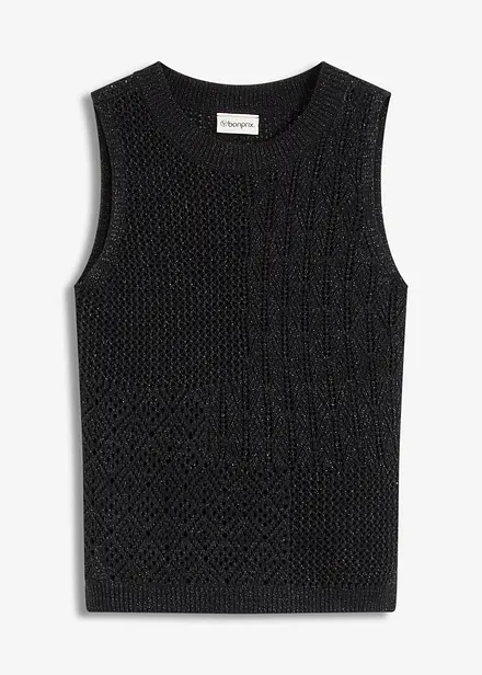 Top in maglia traforata con fili metallizzati