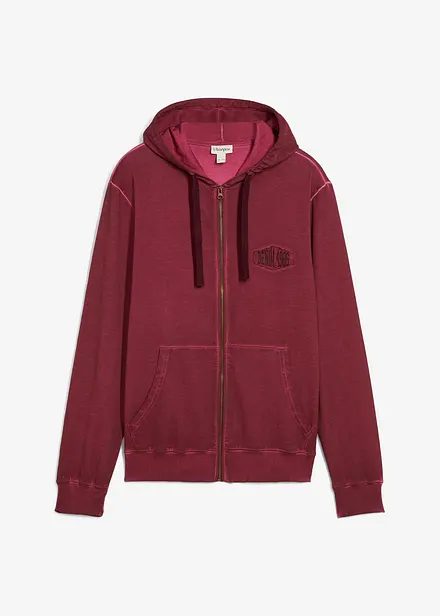 Felpa con zip e cappuccio effetto lavato