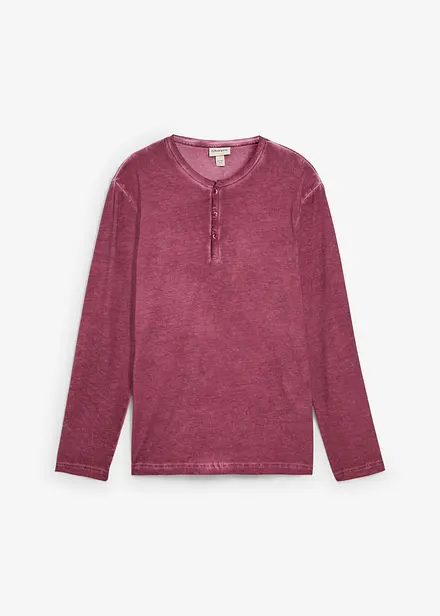 Maglia serafino a maniche lunghe in look lavato in puro cotone biologico