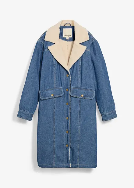 Cappotto invernale in denim con calda fodera teddy
