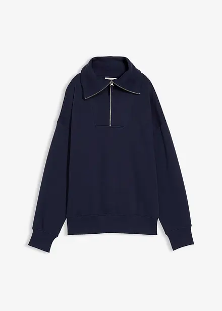 Felpa a collo ampio con zip in misto cotone morbido