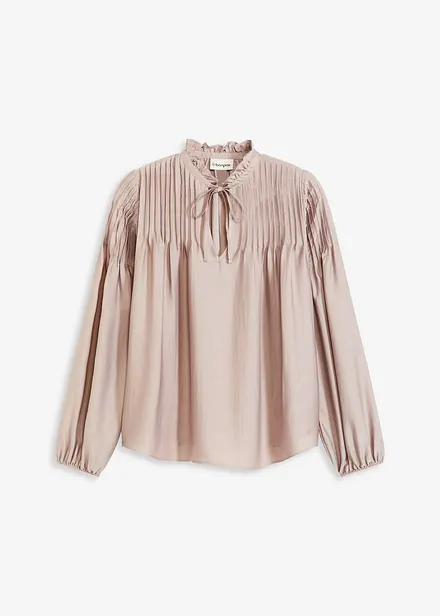 Tunica in satin lucido con pieghe cucite