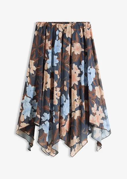 Gonna midi di chiffon con orlo asimmetrico
