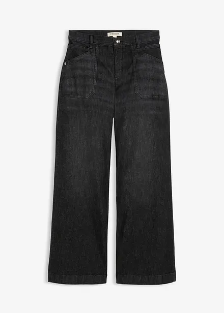 Jeans wide leg con tasche applicate, vita media