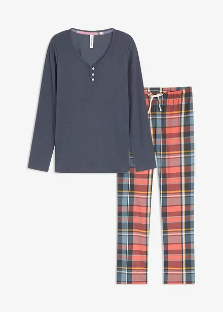 Pigiama con maglia a coste e pantaloni in flanella con filato glitterato