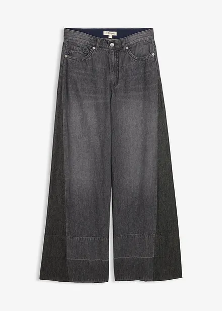 Jeans wide leg con inserto, vita alta