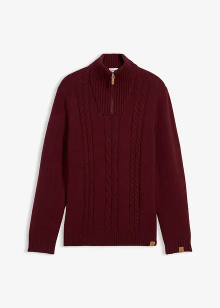 Maglione in lavorazione a trecce con collo e zip