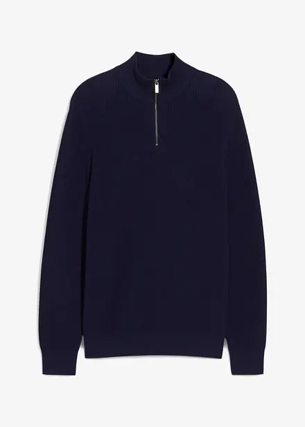 Maglione con mezza zip in puro cotone