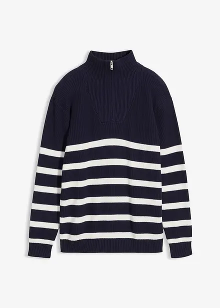 Maglione con mezza zip in filato fine di puro cotone