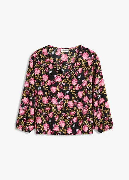 Blusa in chiffon con arricciatura al fondo