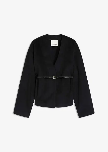Blazer oversize effetto lana sfoderato, con cintura
