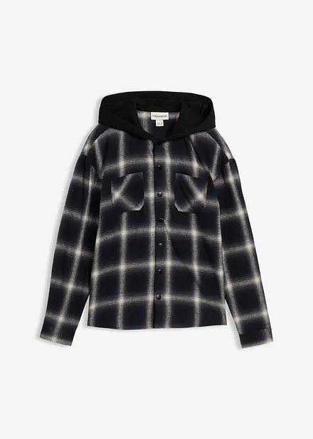 Camicia di flanella con cappuccio a maniche lunghe