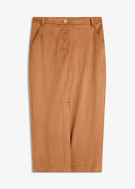 Gonna longuette in similpelle scamosciata