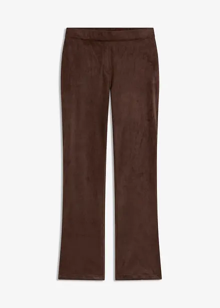 Pantaloni a gamba svasata in similpelle scamosciata