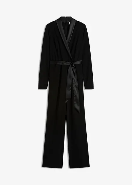 Tuta in cr&ecirc;pe strutturato con inserto di satin