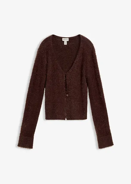 Cardigan in filato fine effetto piuma