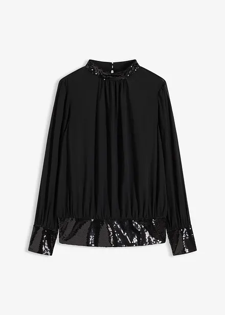 Blusa in tulle fine con paillettes