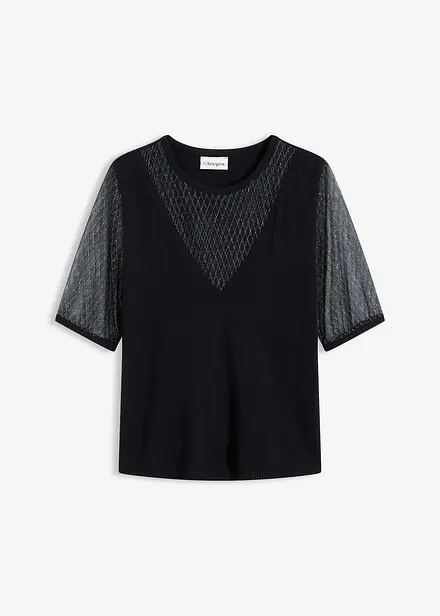 Maglione in filato fine con inserto in mesh