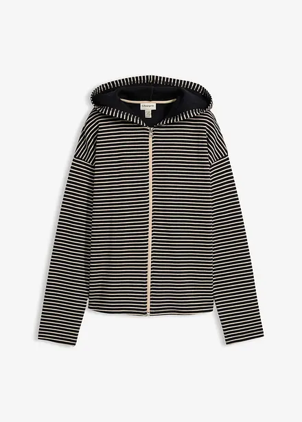Felpa con zip in misto cotone a righe