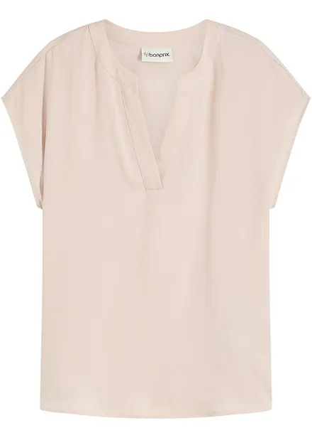 Blusa in satin a maniche corte, taglio morbido a spalle scese
