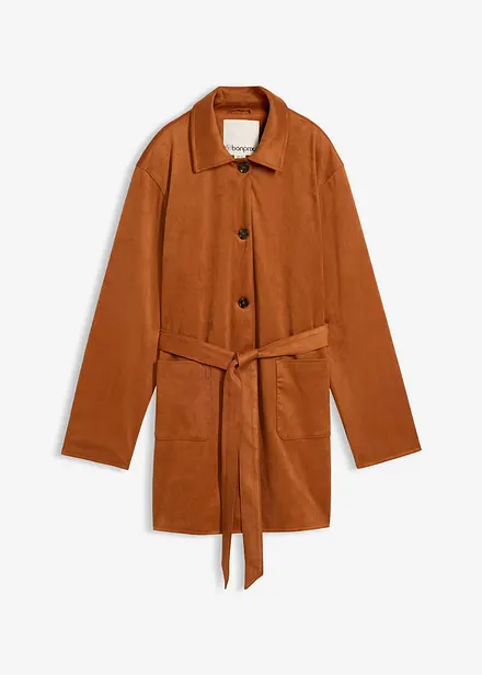 Giaccone in similpelle scamosciata con cintura