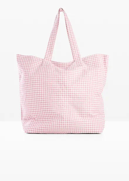 Borsa shopper in tela con quadretti Vichy stampati