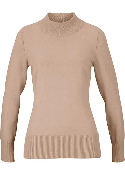 Maglione basic in filato fine con collo dritto e cotone riciclato
