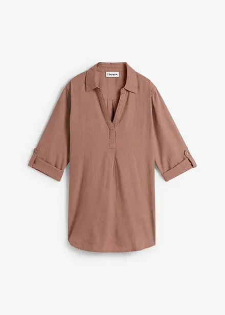 Blusa in misto lino con maniche a 3/4