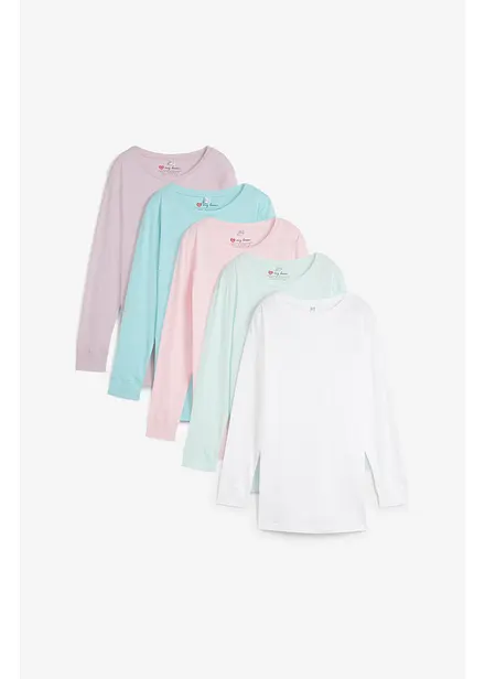 Maglia lunga con scollo rotondo e maniche lunghe  (pacco da 5)