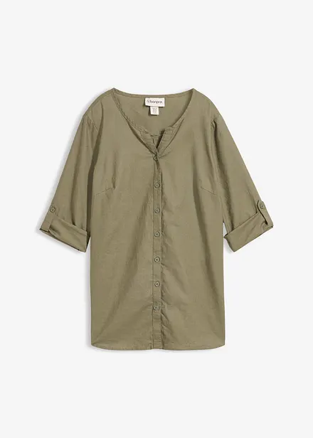 Blusa in misto lino con maniche a 3/4